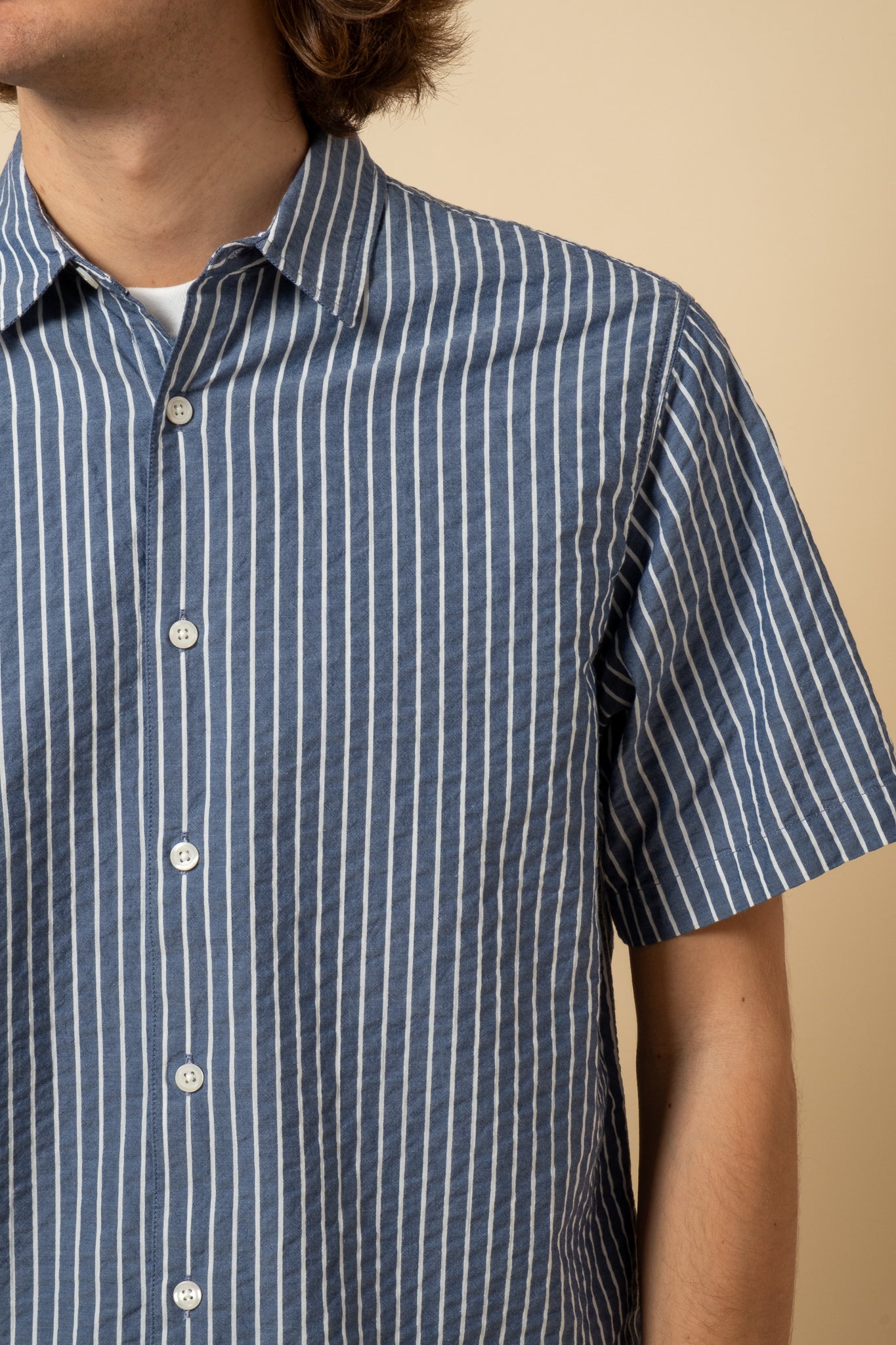 Aberlady Seersucker Shirt - Blue x White Stripe