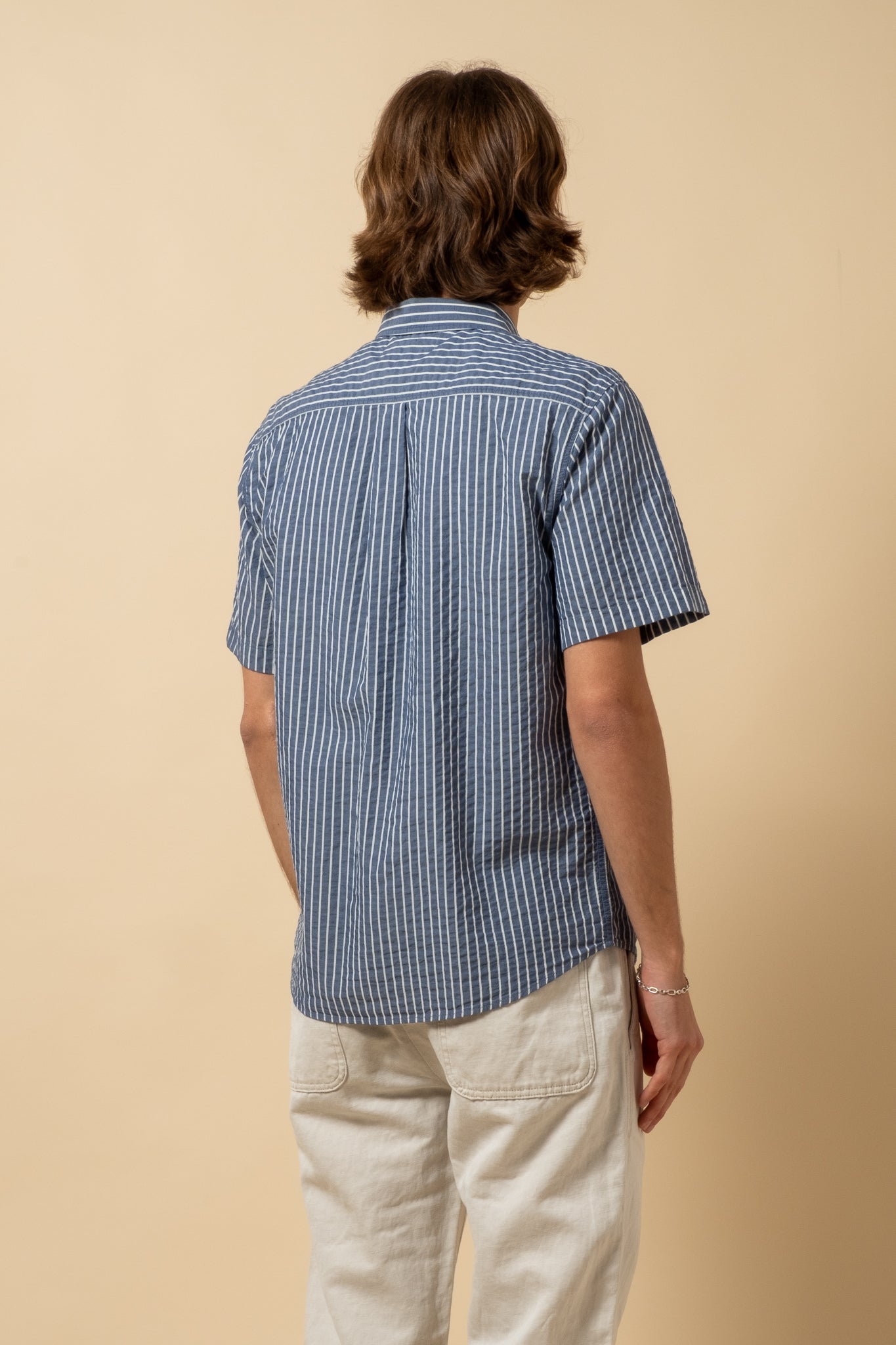 Aberlady Seersucker Shirt - Blue x White Stripe