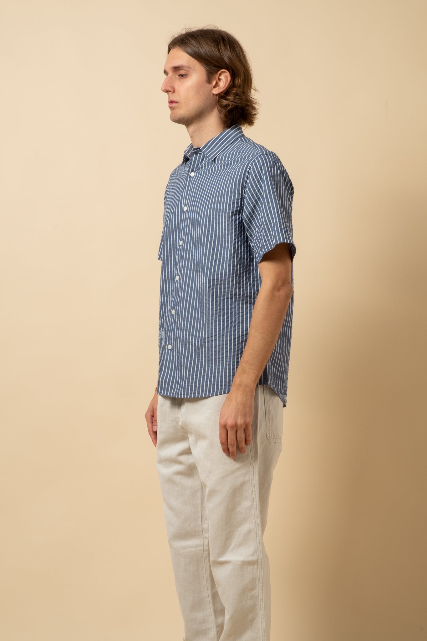 Aberlady Seersucker Shirt - Blue x White Stripe