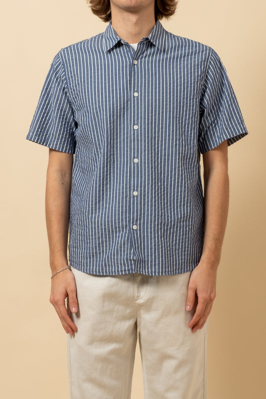 Aberlady Seersucker Shirt - Blue x White Stripe