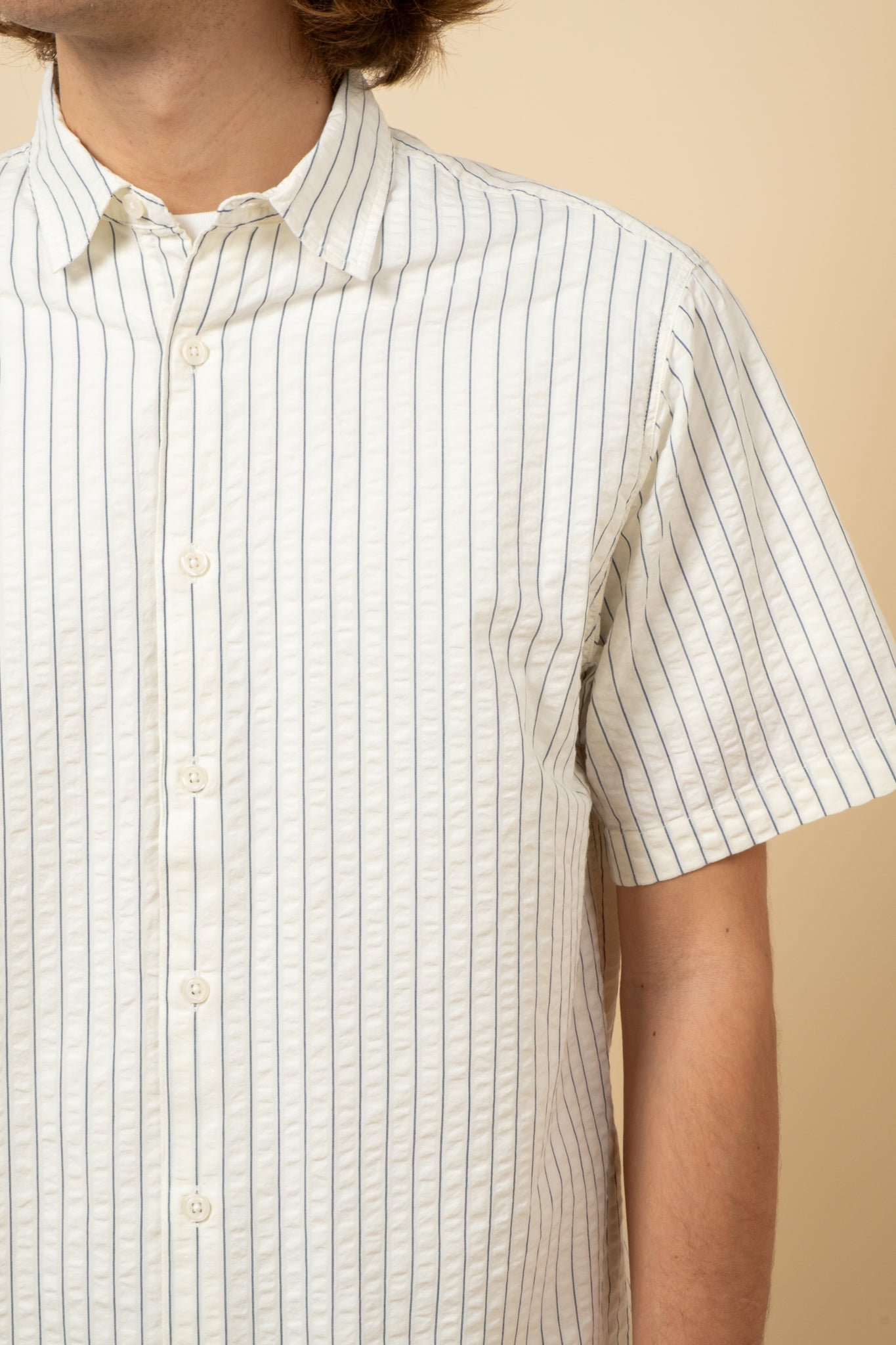 Aberlady Seersucker Shirt - White x Blue Stripe