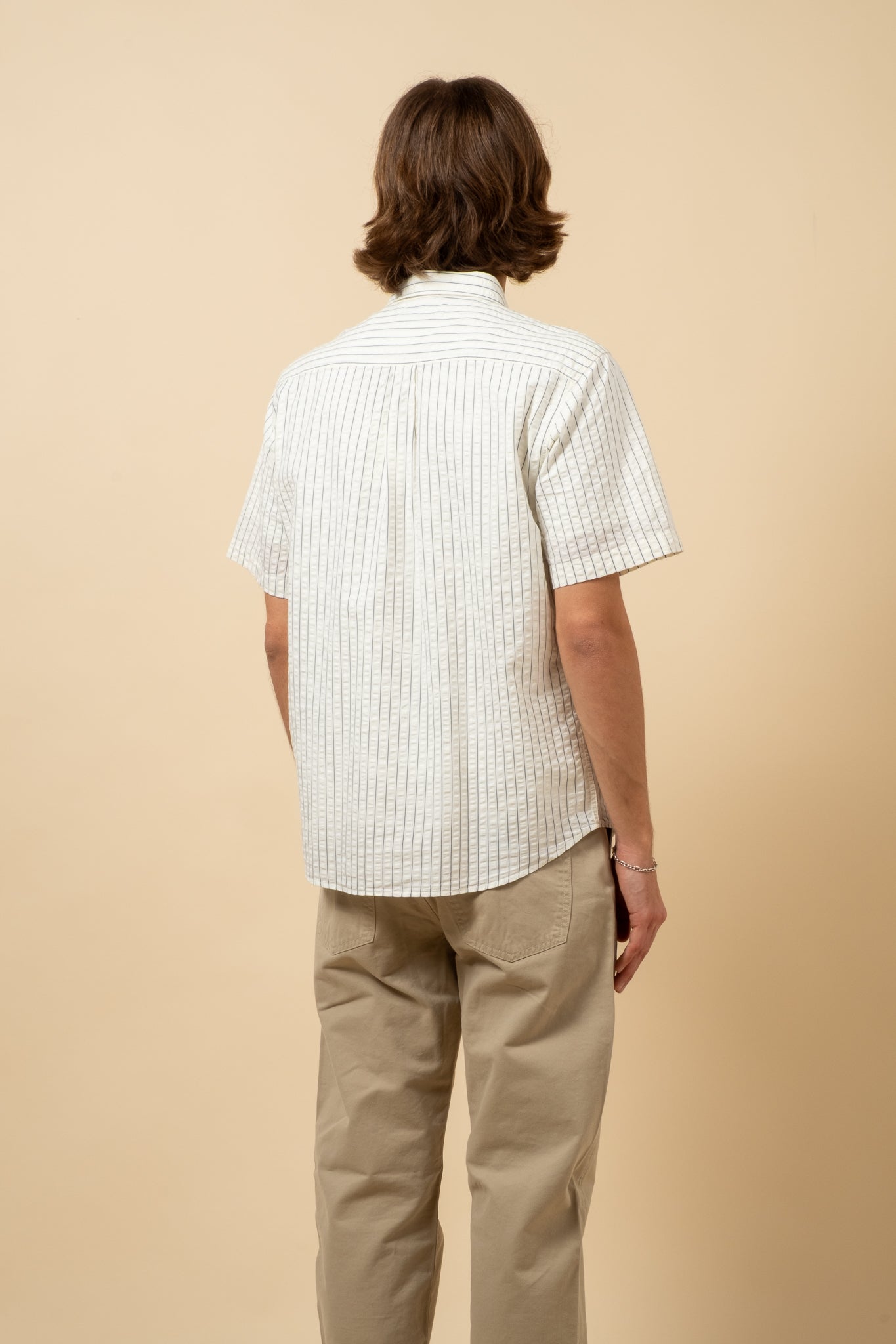 Aberlady Seersucker Shirt - White x Blue Stripe