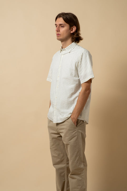 Aberlady Seersucker Shirt - White x Blue Stripe