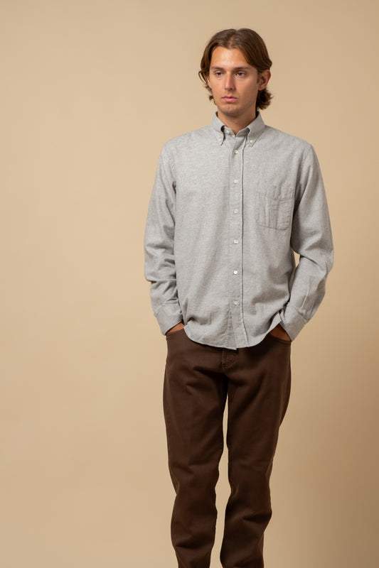 Button Down Brushed Oxford - Heather Grey