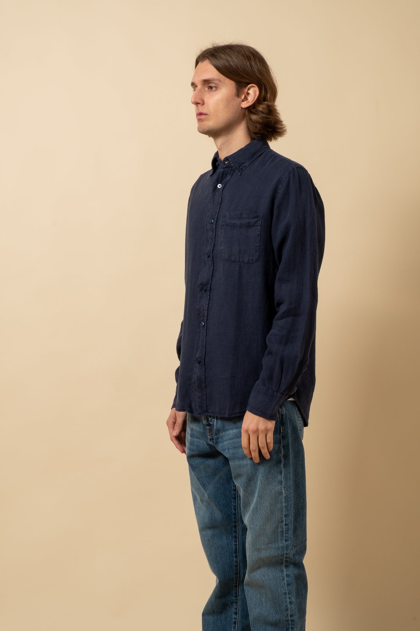 Button Down Pure Linen - Dark Blue