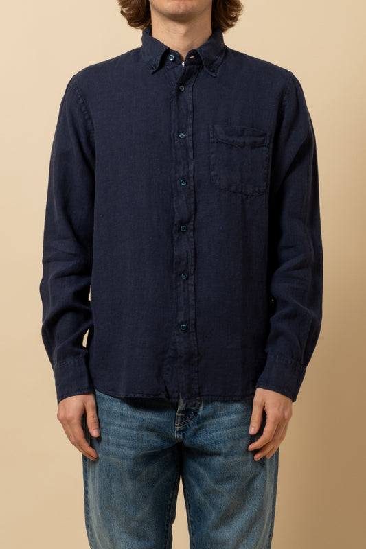 Button Down Pure Linen - Dark Blue