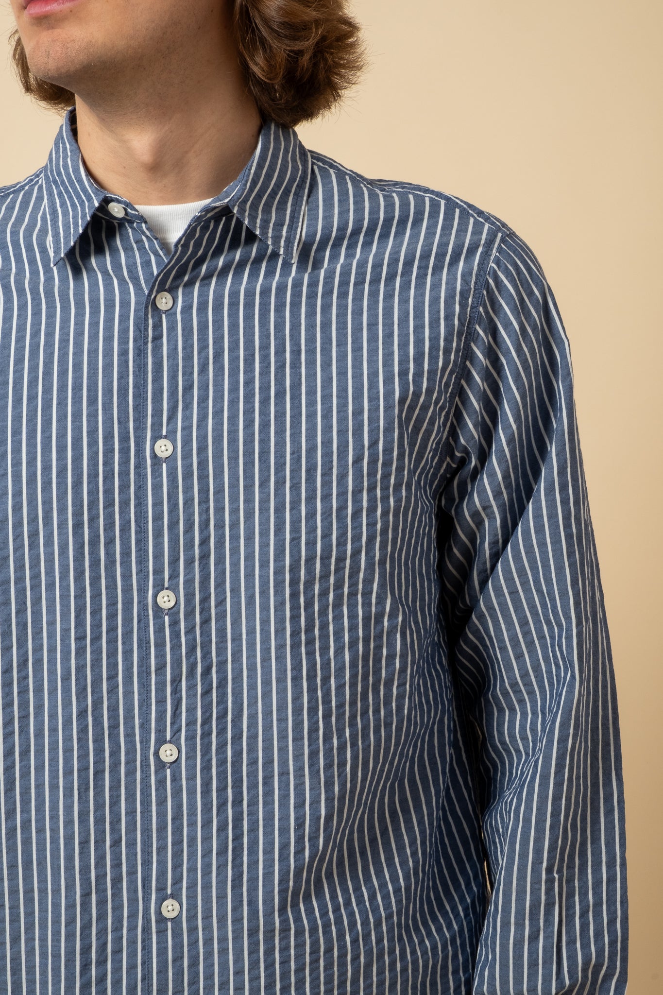 Dirleton Seersucker Shirt - Blue x White Stripe