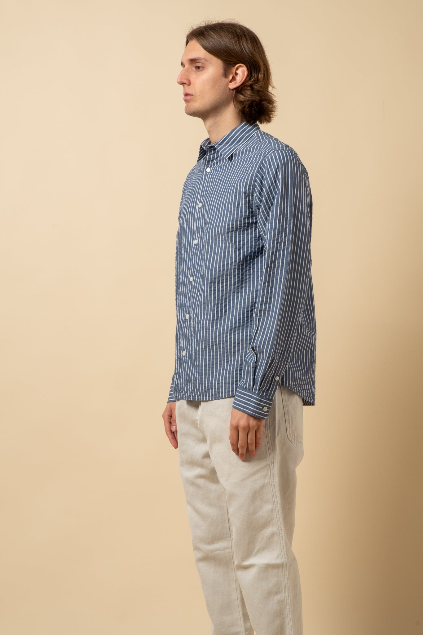 Dirleton Seersucker Shirt - Blue x White Stripe