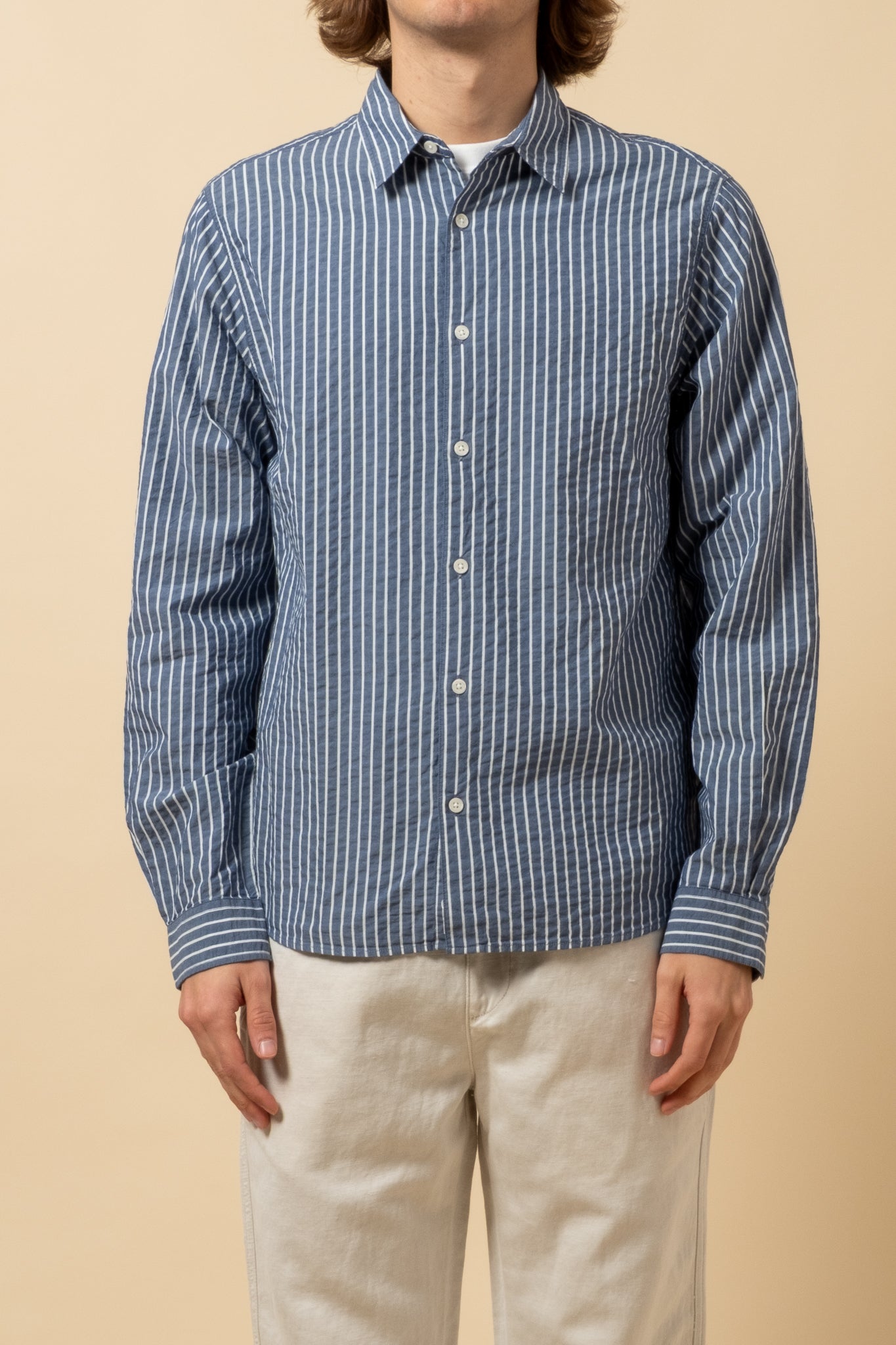 Dirleton Seersucker Shirt - Blue x White Stripe