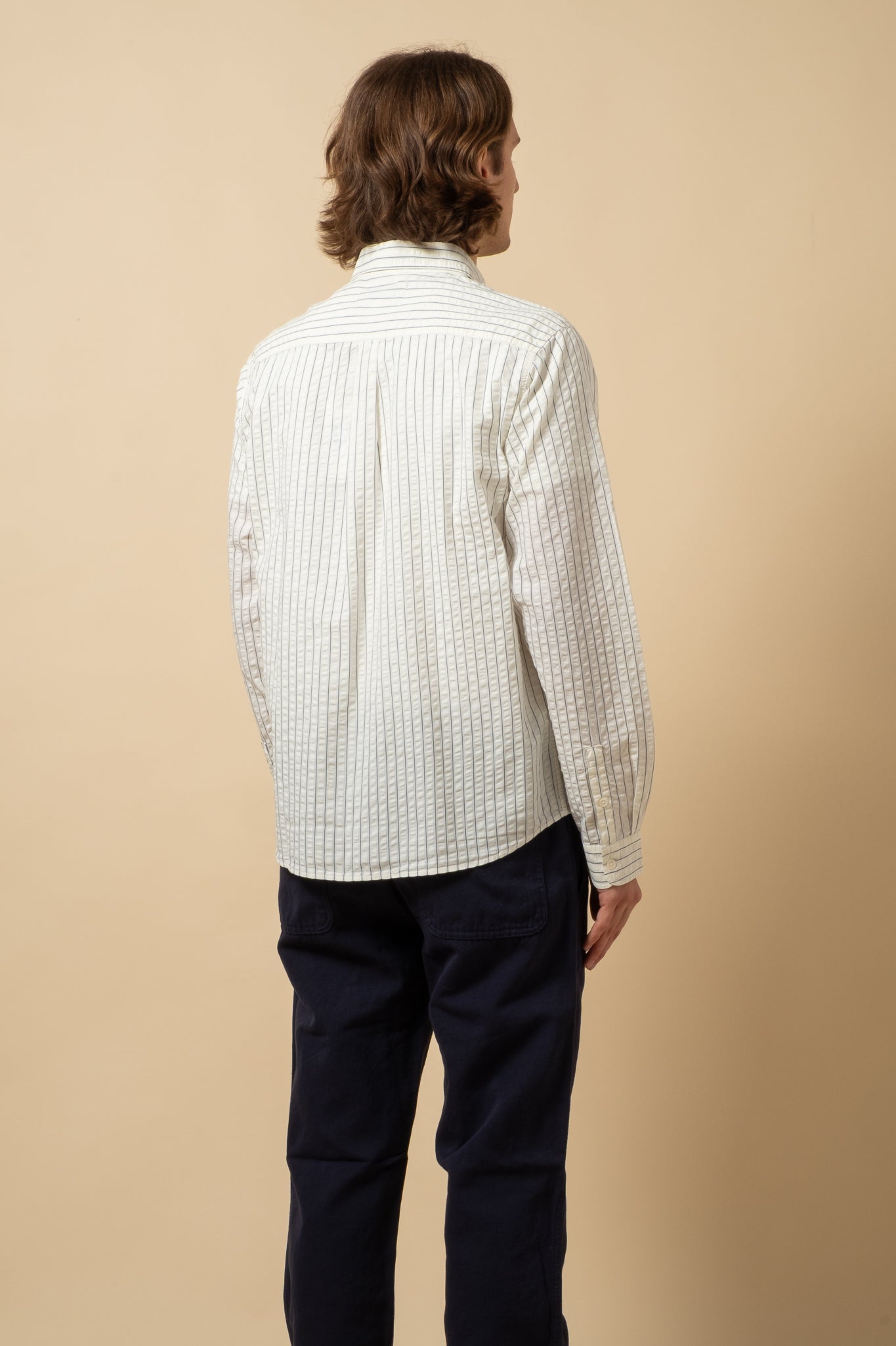 Dirleton Seersucker Shirt - White x Blue Stripe