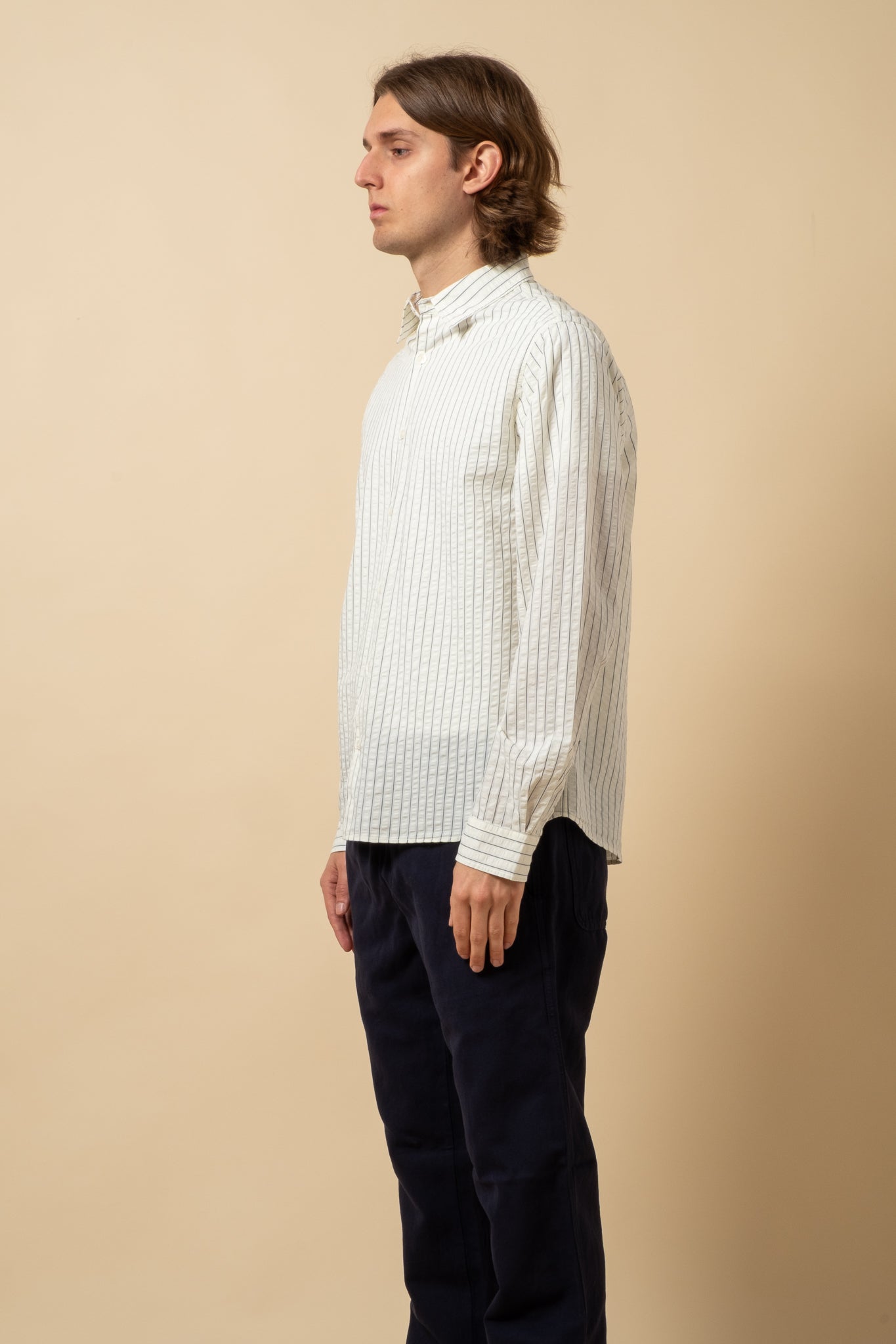 Dirleton Seersucker Shirt - White x Blue Stripe