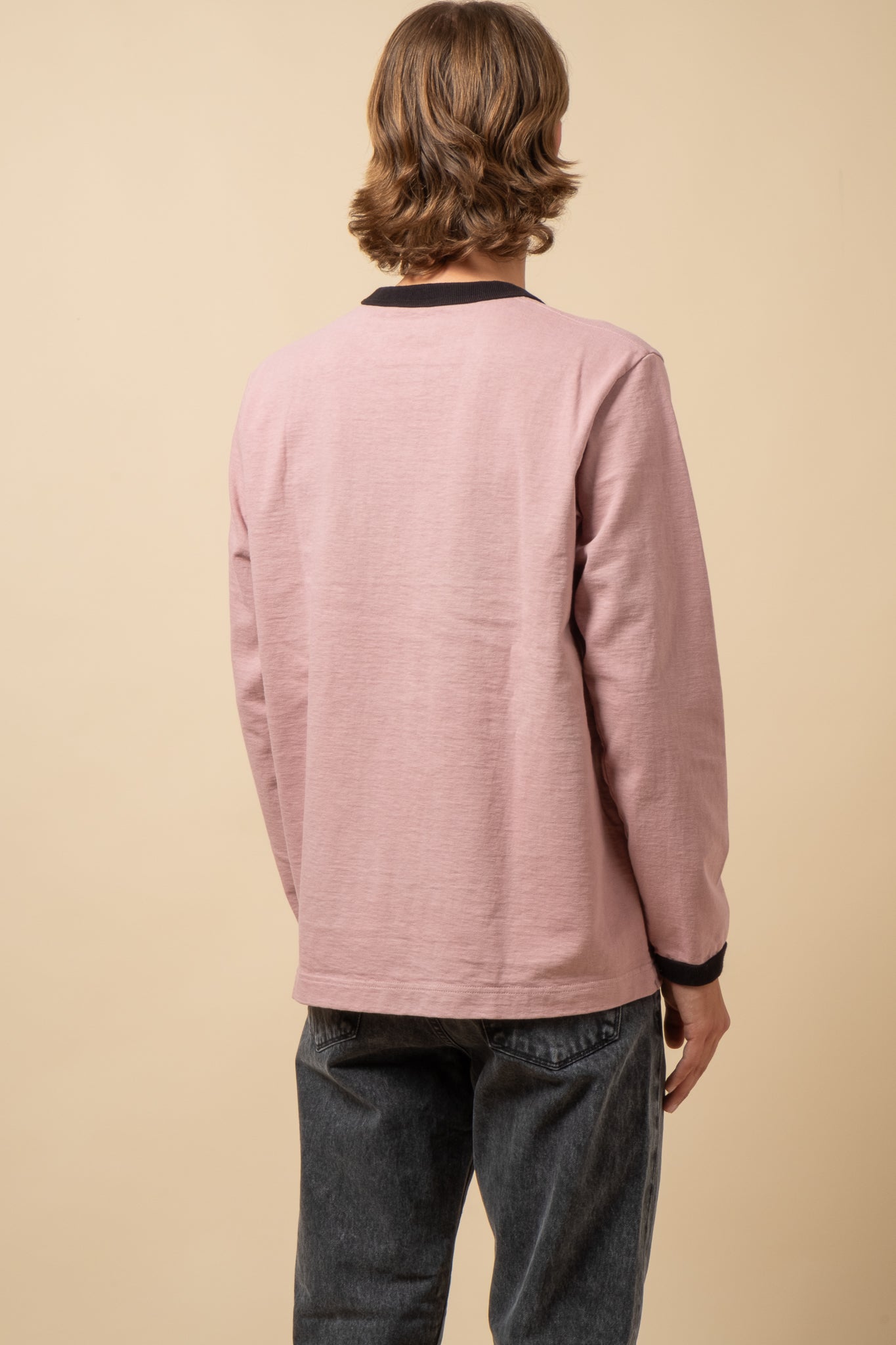 Dotsume Long Sleeve T-Shirt - Old Rose x Black