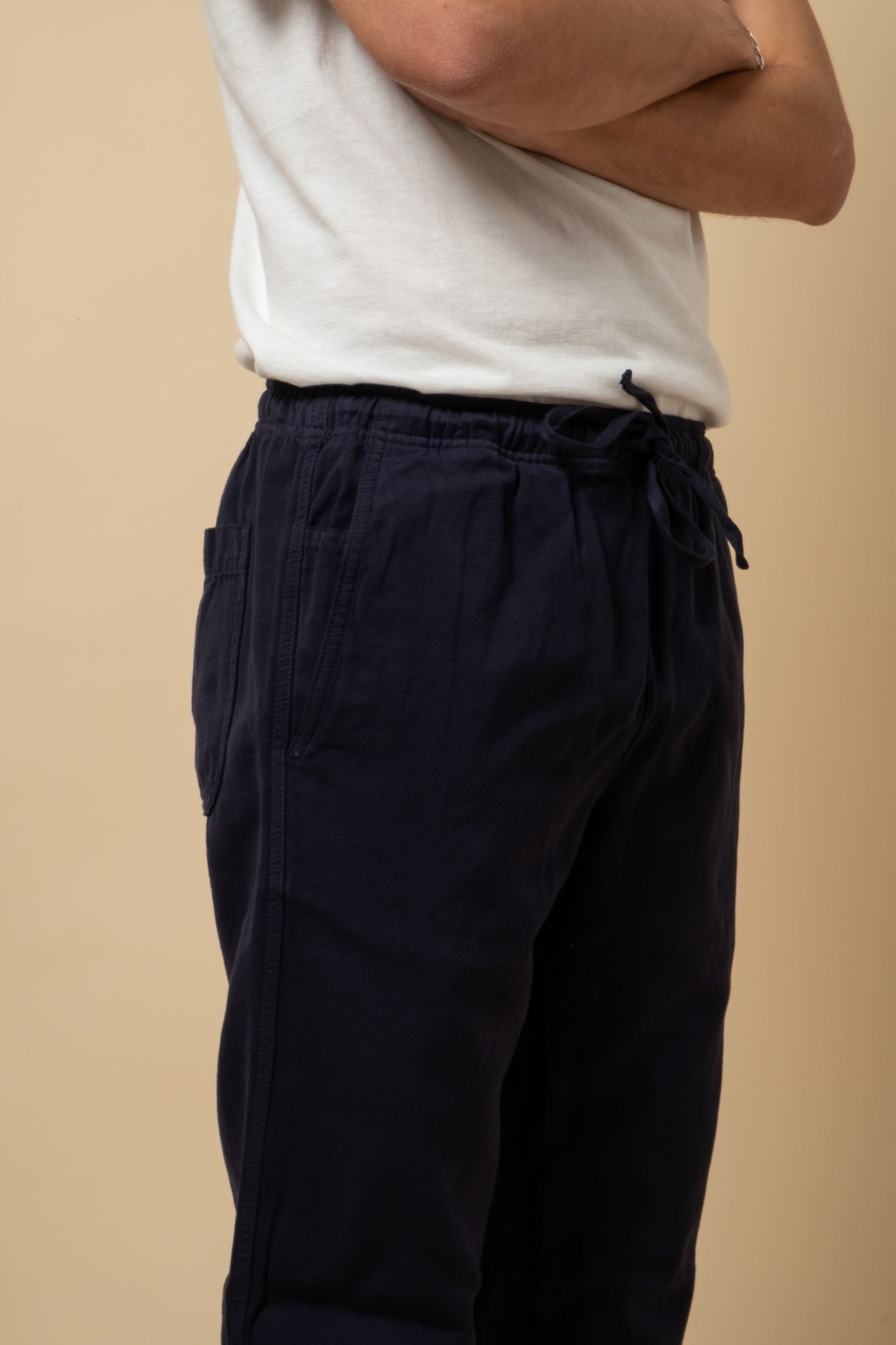 Drawstring Pants Light Cotton Linen - Dark Blue