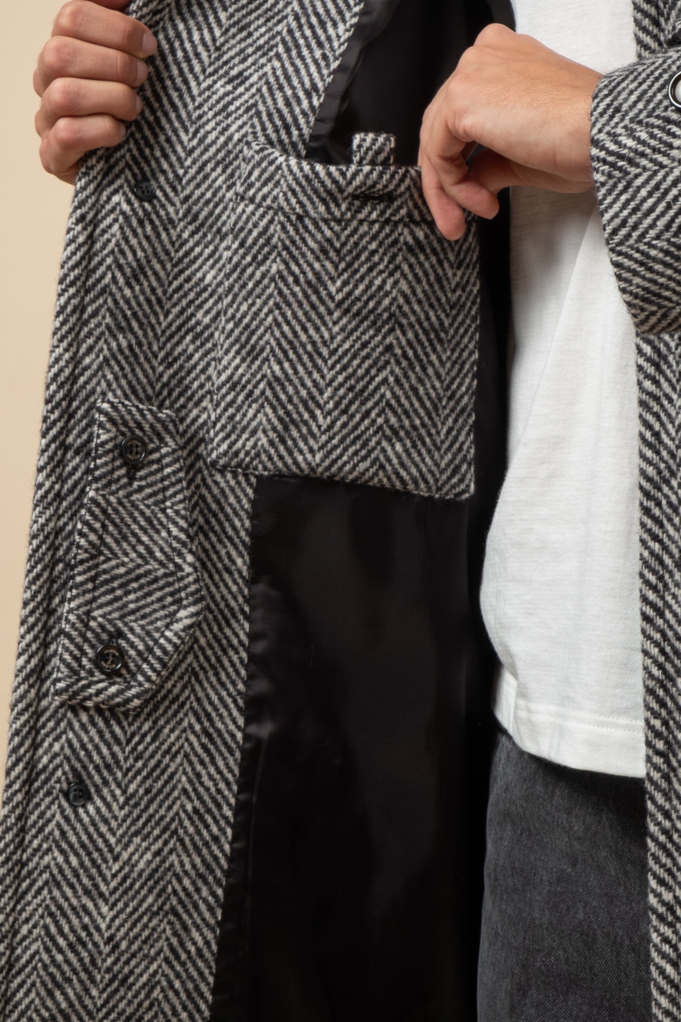 Herringbone Overcoat - Black & White