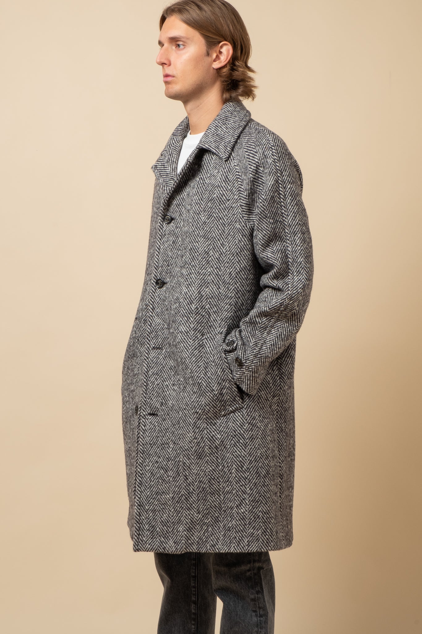 Herringbone Overcoat - Black & White