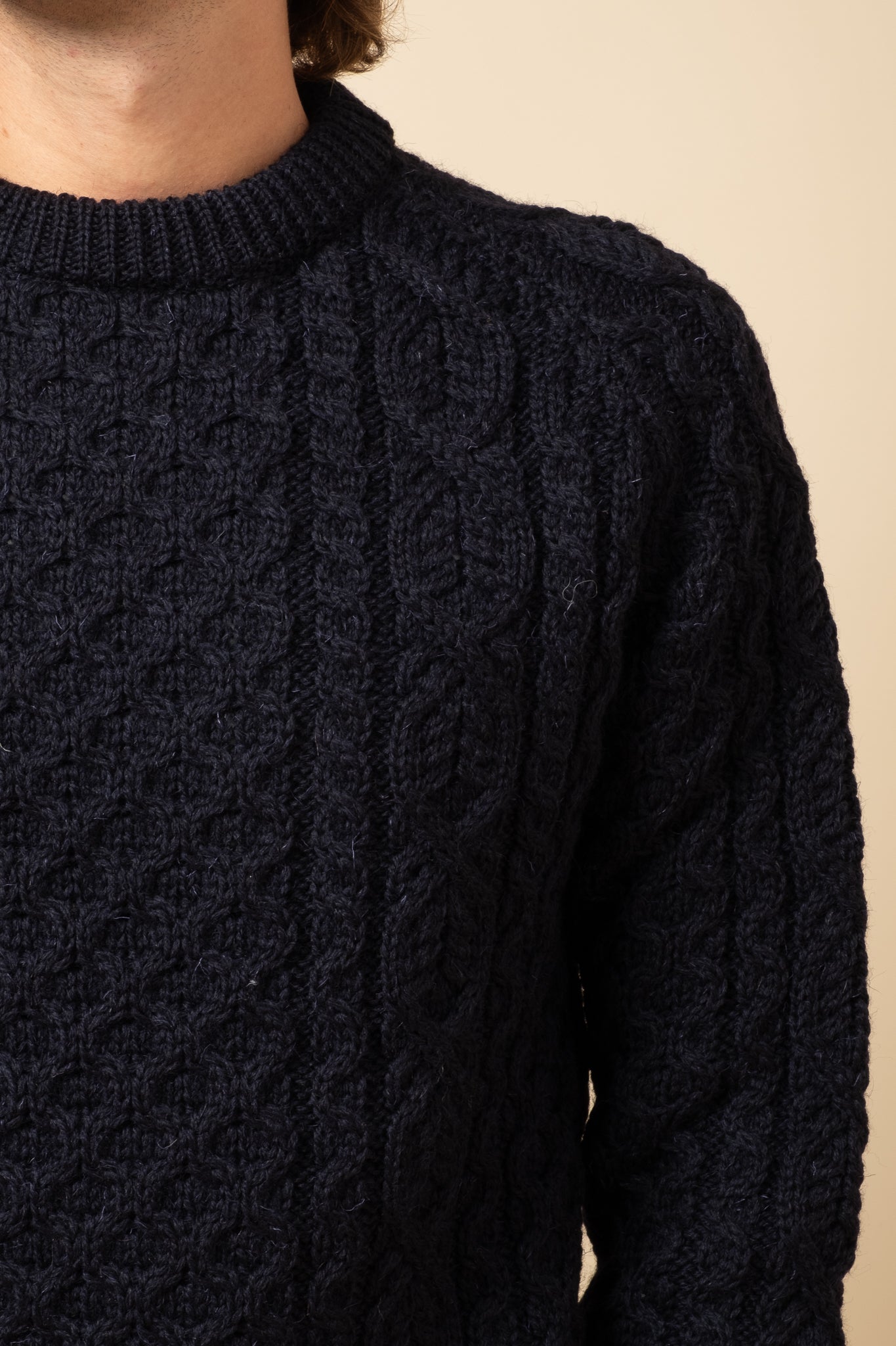 Hudson Aran Wool Jumper - Navy