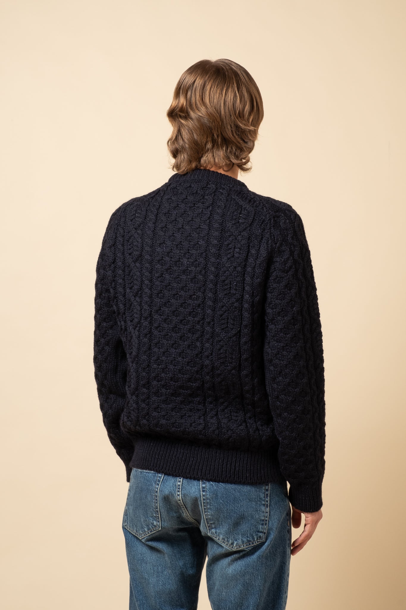 Hudson Aran Wool Jumper - Navy