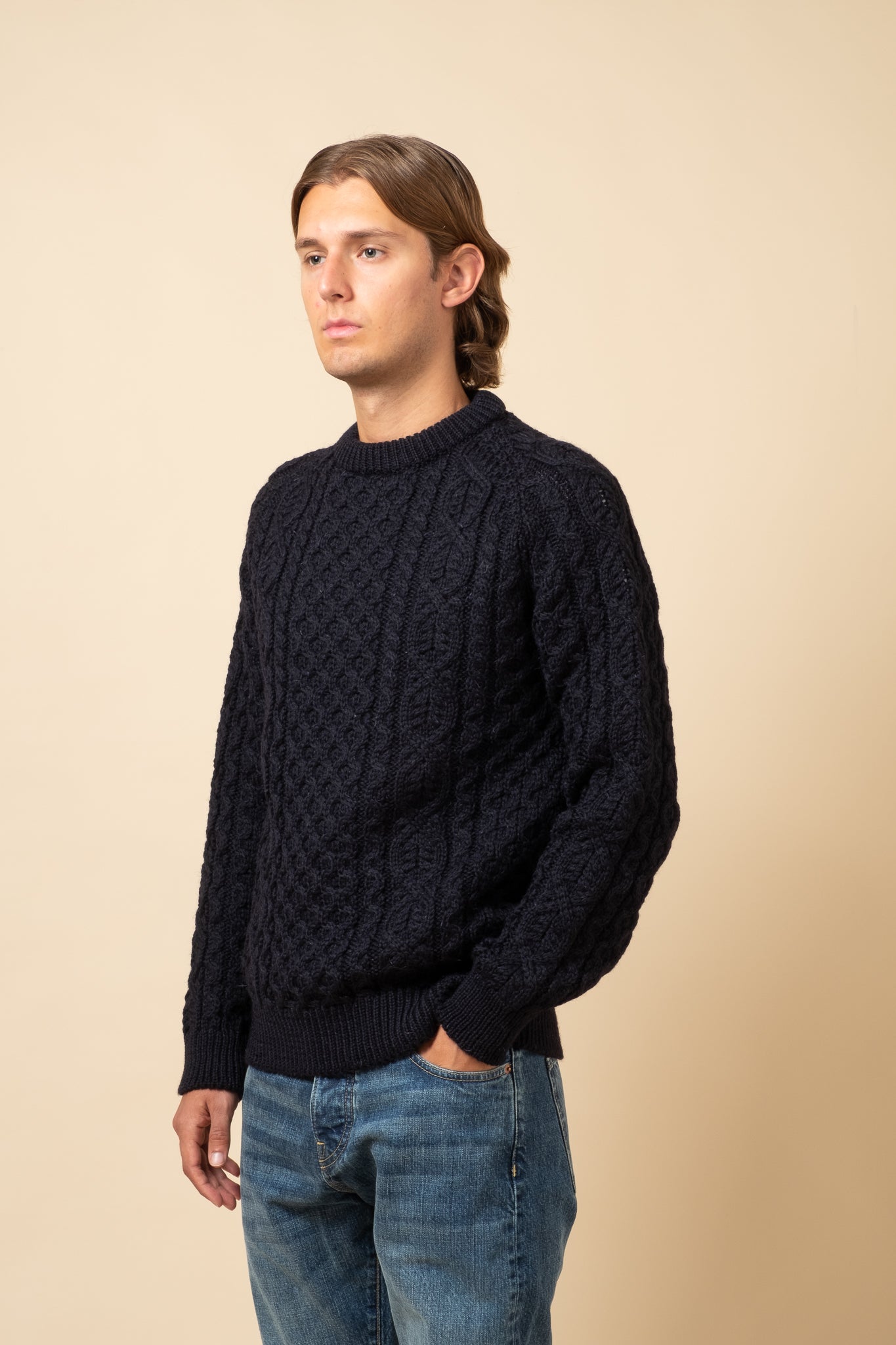 Hudson Aran Wool Jumper - Navy