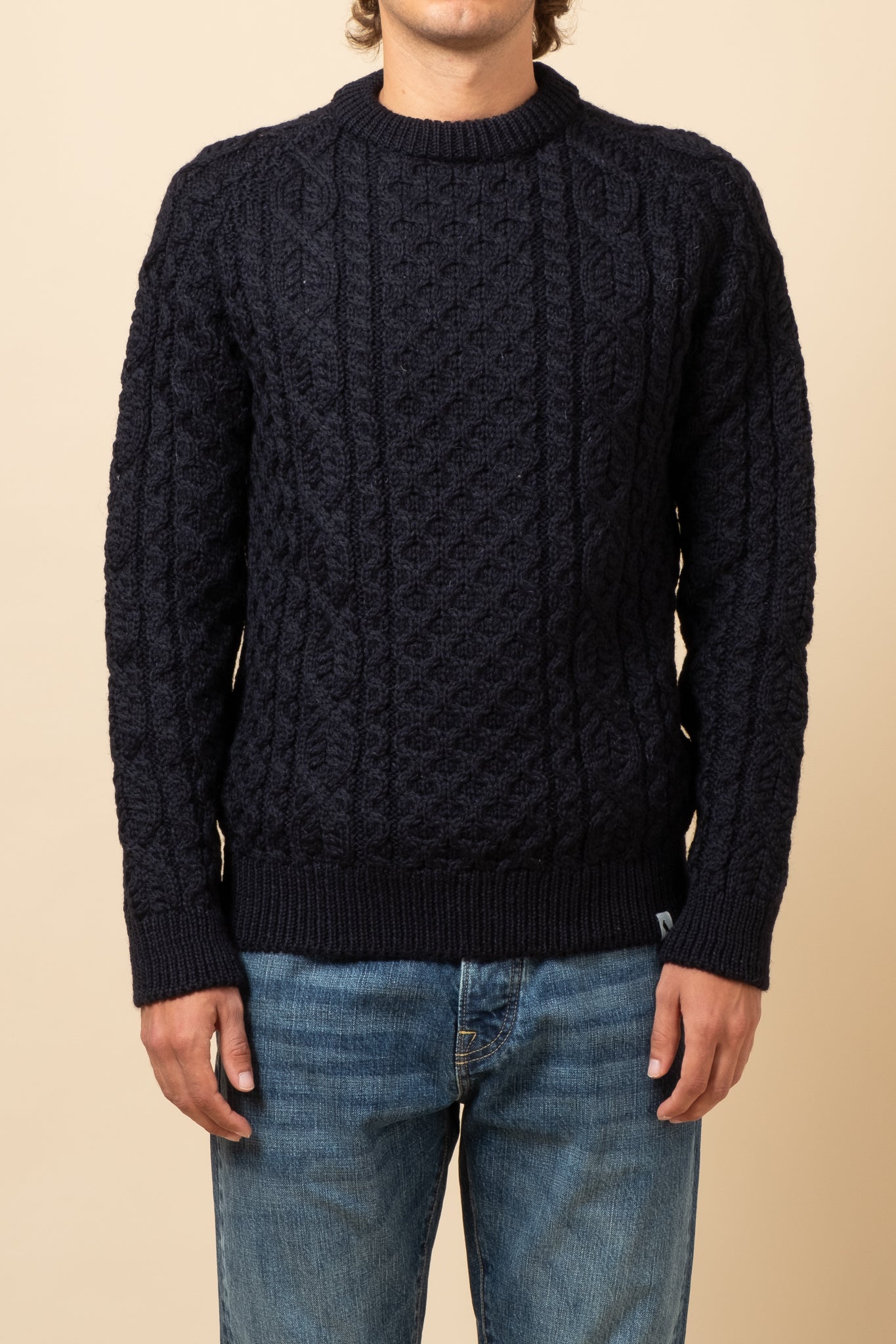 Hudson Aran Wool Jumper - Navy