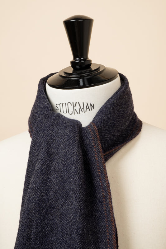 Lambswool Herringbone Scarf - Navy