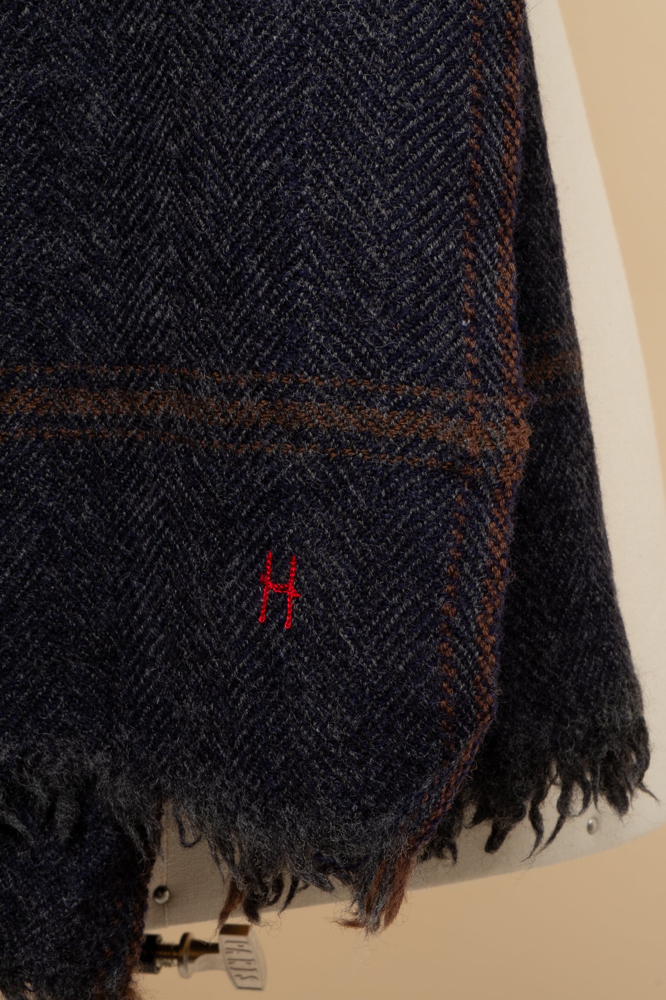 Lambswool Herringbone Scarf - Navy