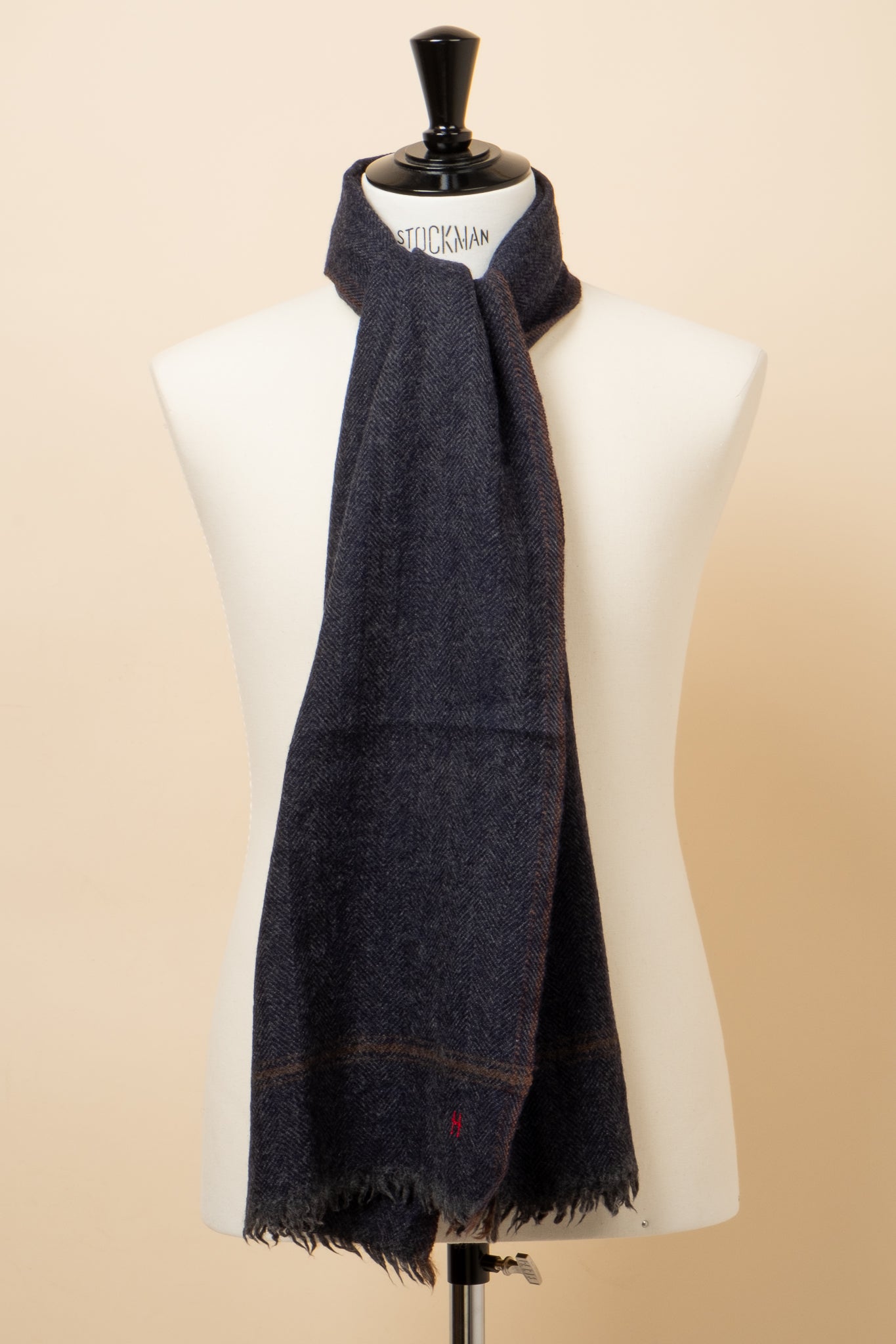 Lambswool Herringbone Scarf - Navy