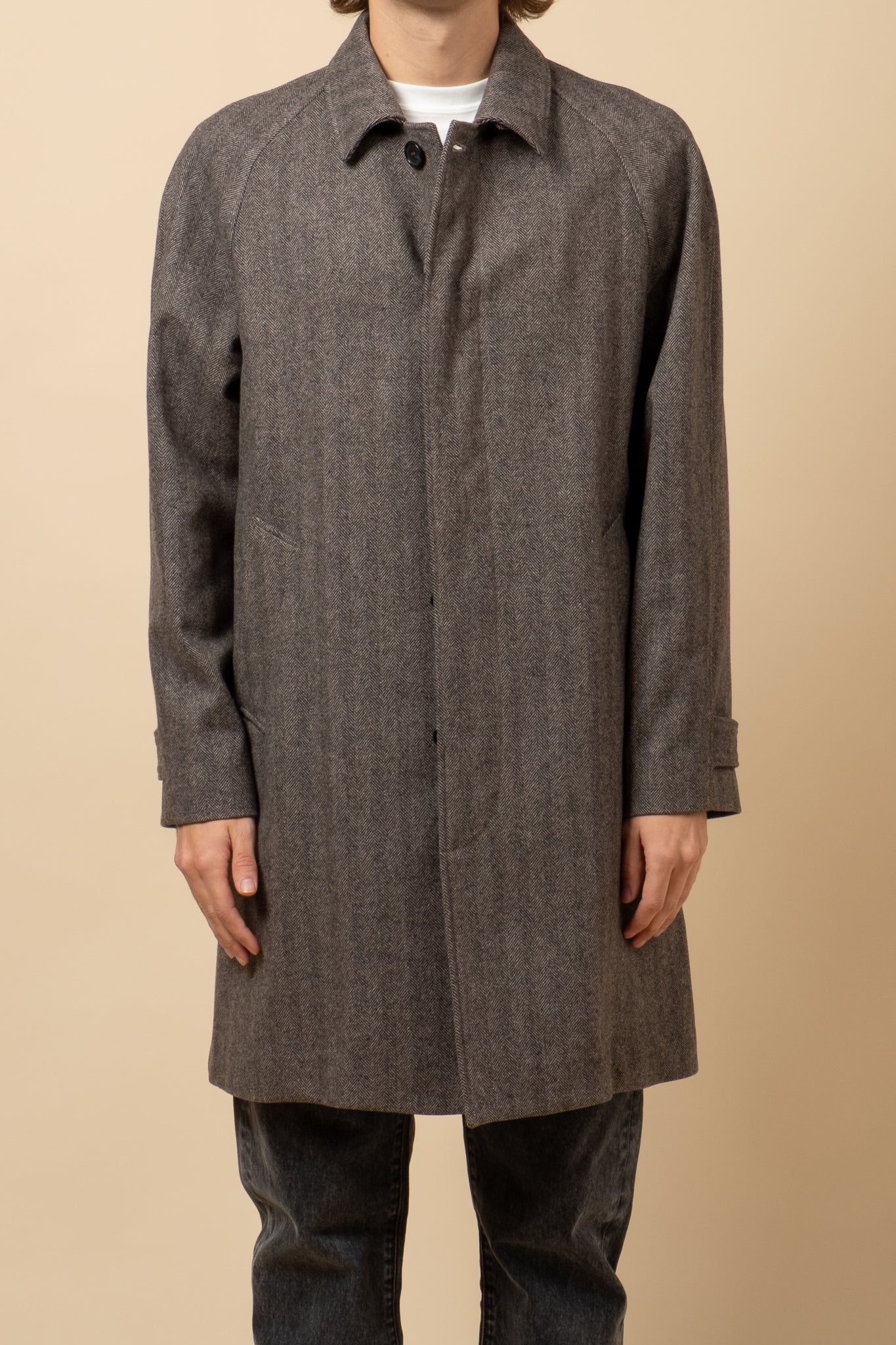 Lambswool Overcoat - Brown Herringbone