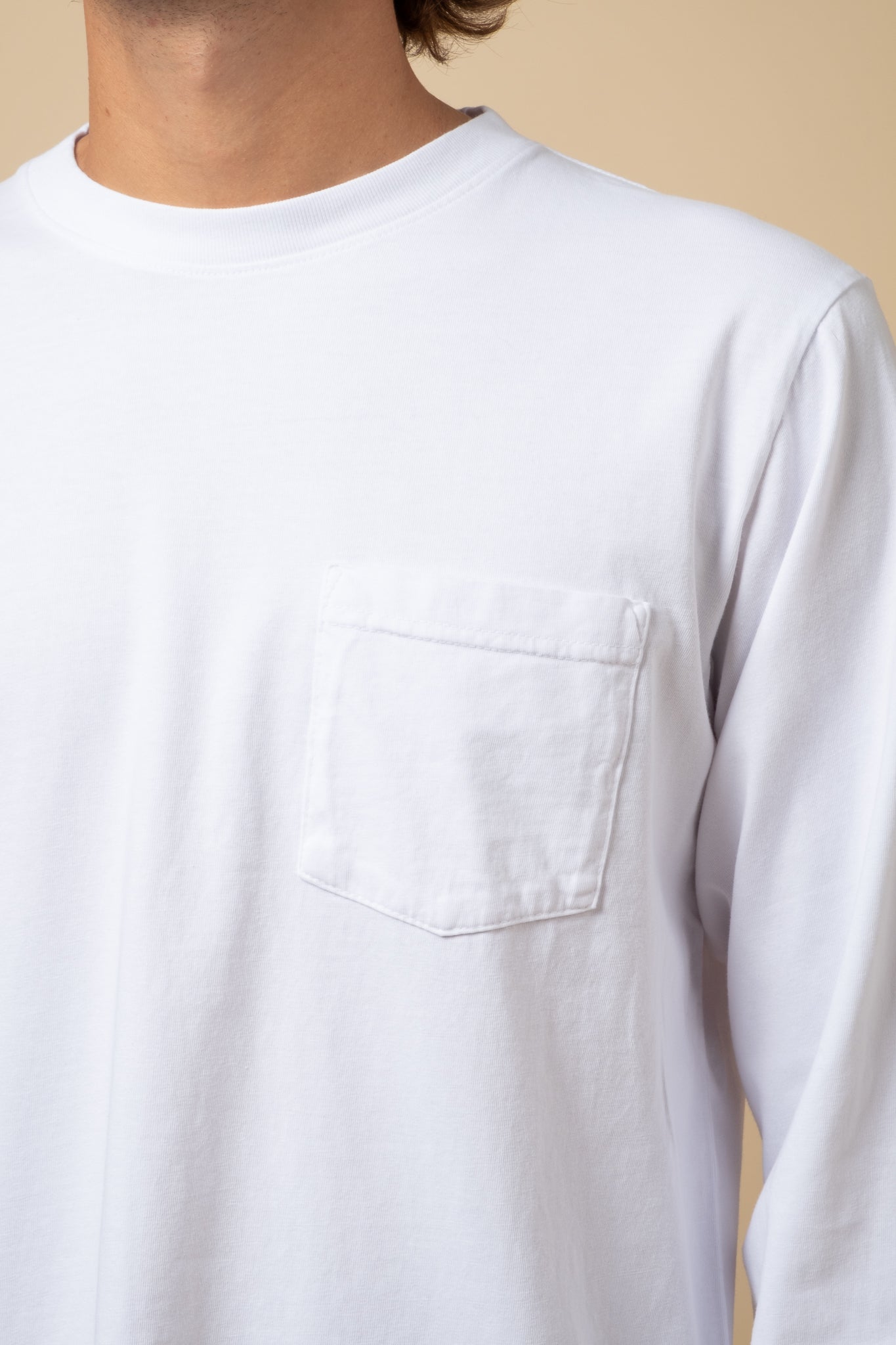 Long Sleeve Pocket Tee - White