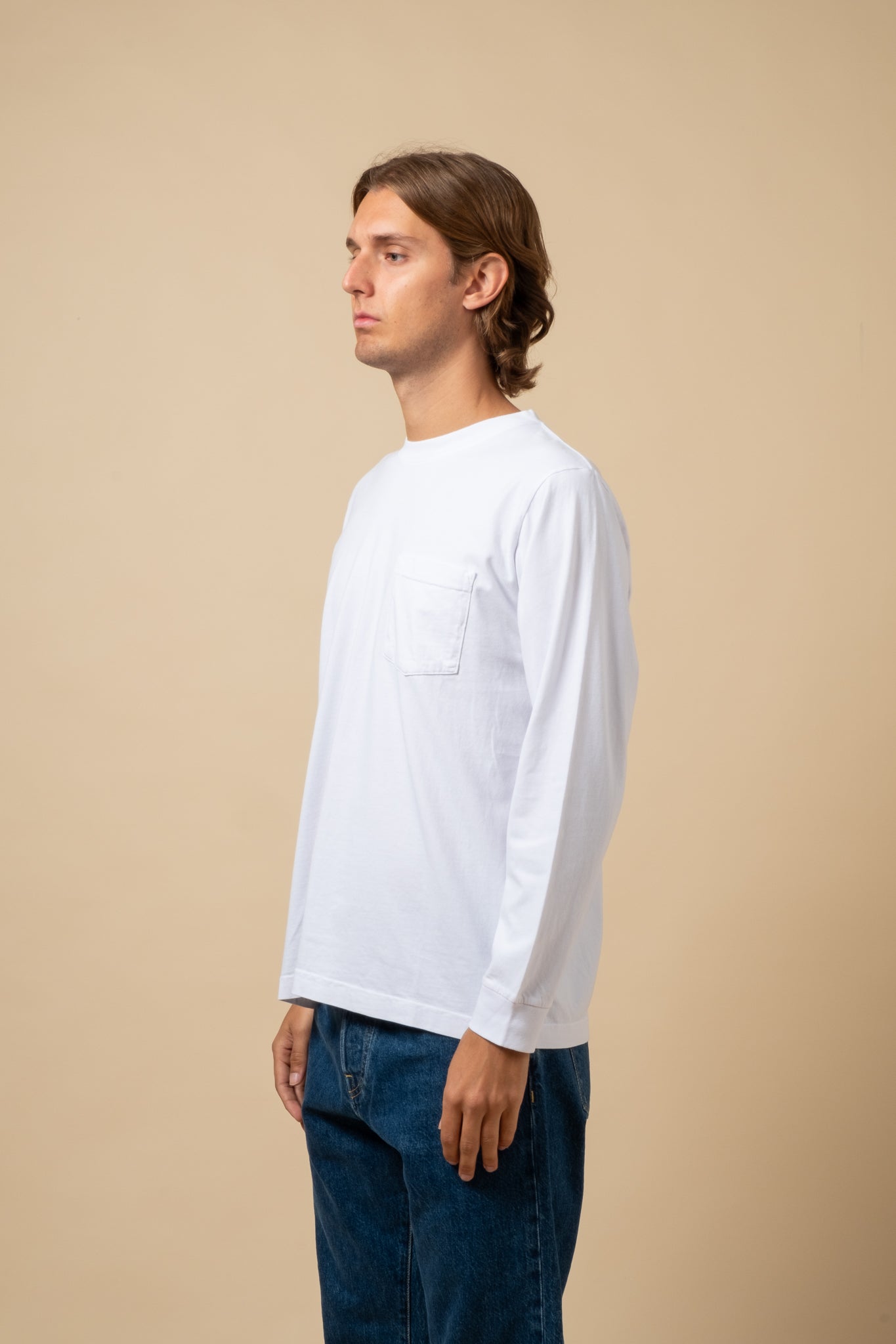 Long Sleeve Pocket Tee - White