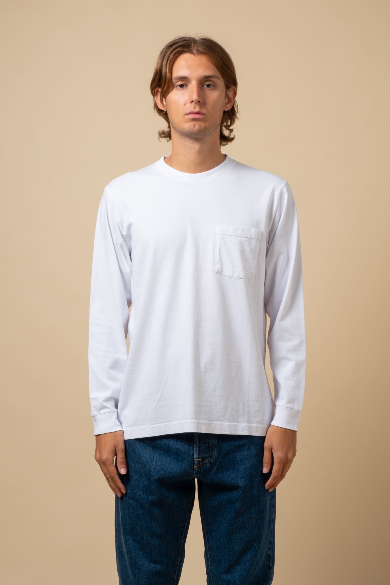 Long Sleeve Pocket Tee - White