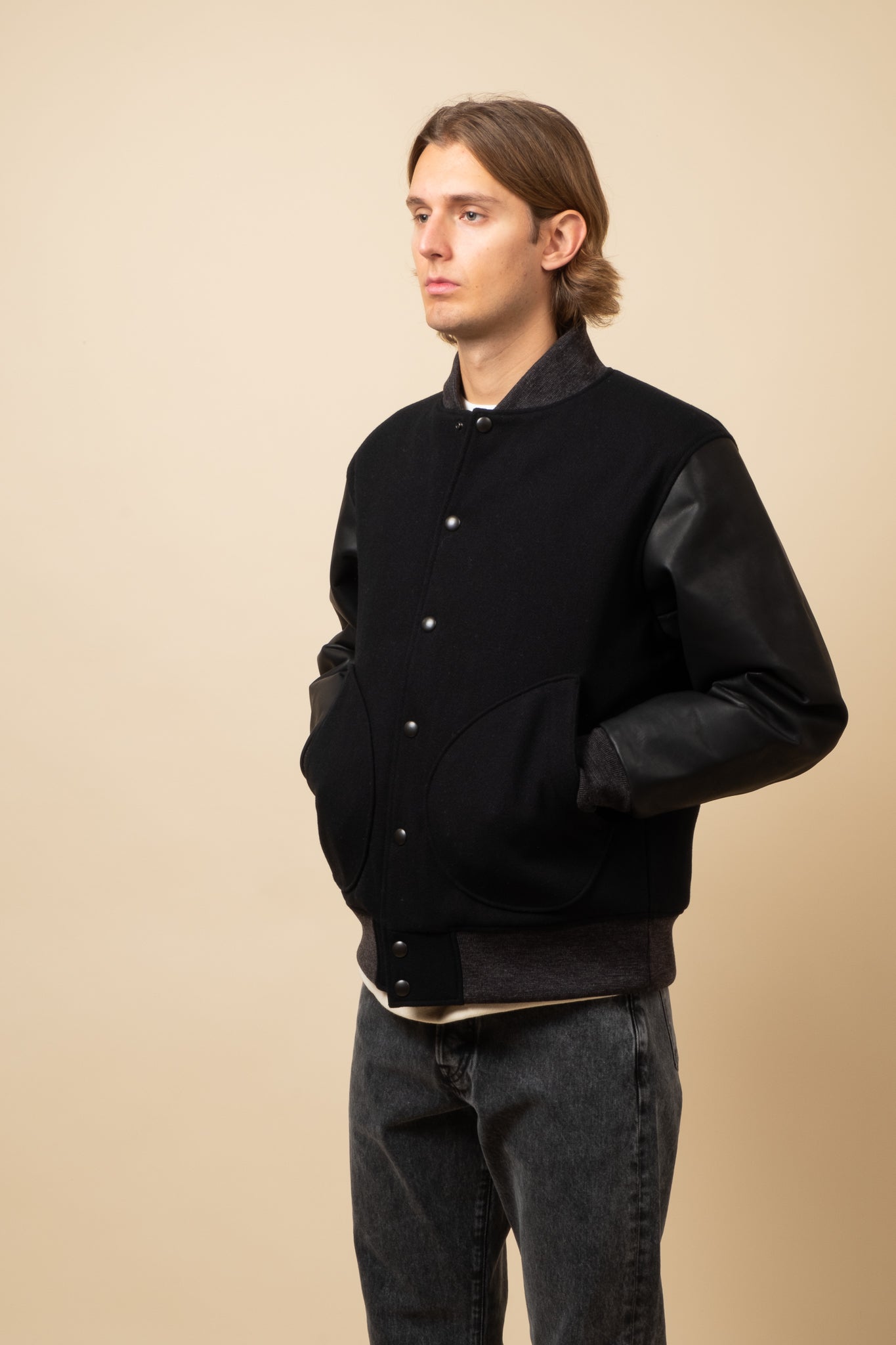 Melton Award Jacket - Black Leather