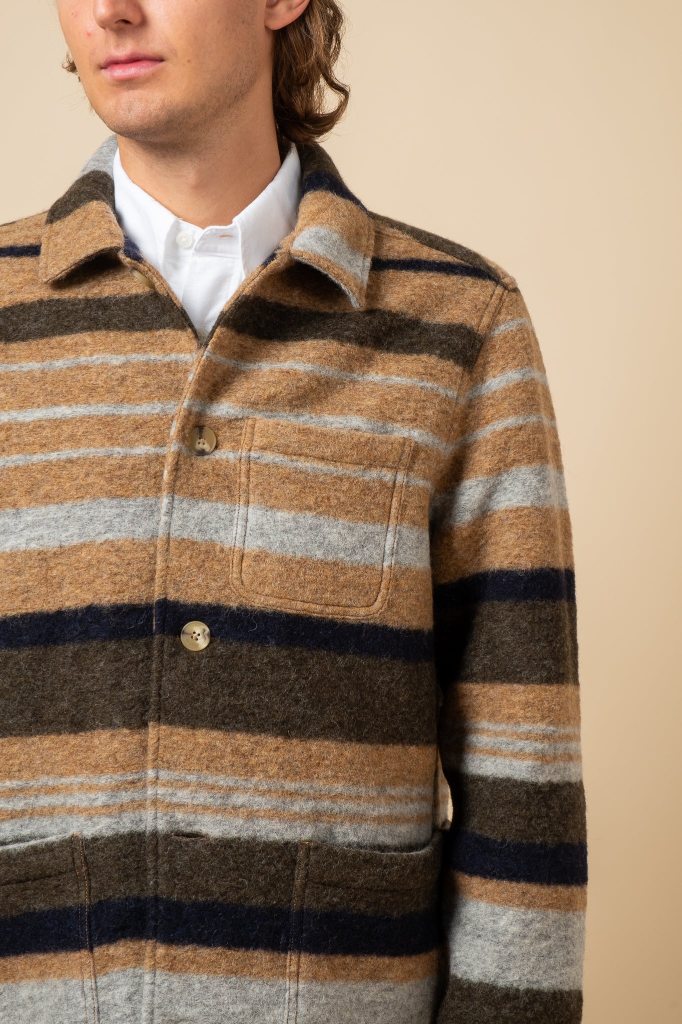 Ormiston Jacket Striped Wool - Olive x Navy