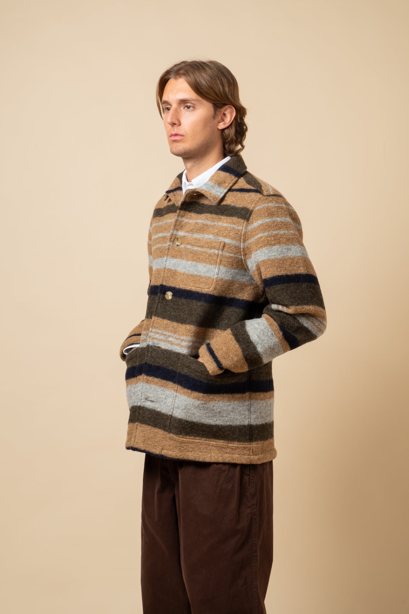 Ormiston Jacket Striped Wool - Olive x Navy