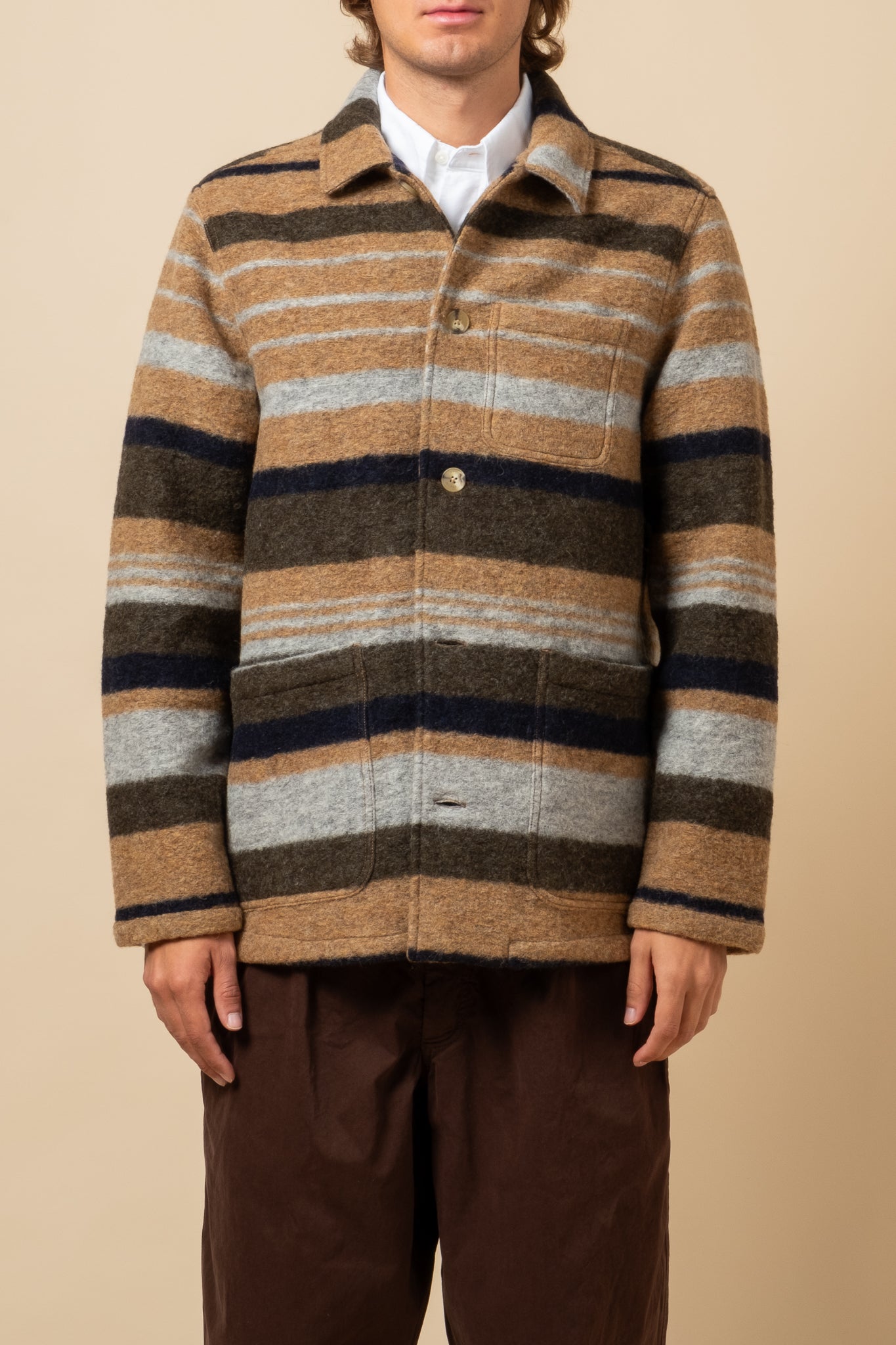 Ormiston Jacket Striped Wool - Olive x Navy