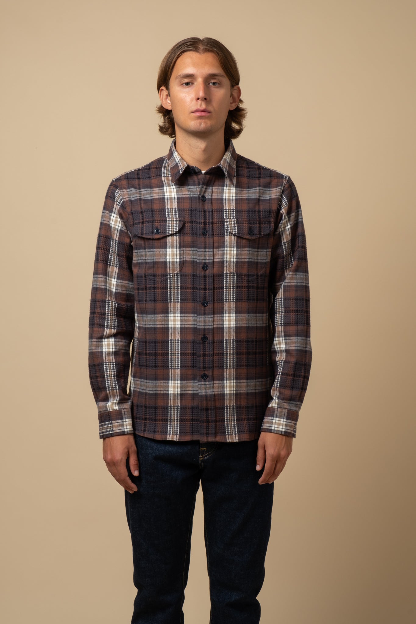 Post Man Shirt Heavy Flannel Check - Light Brown