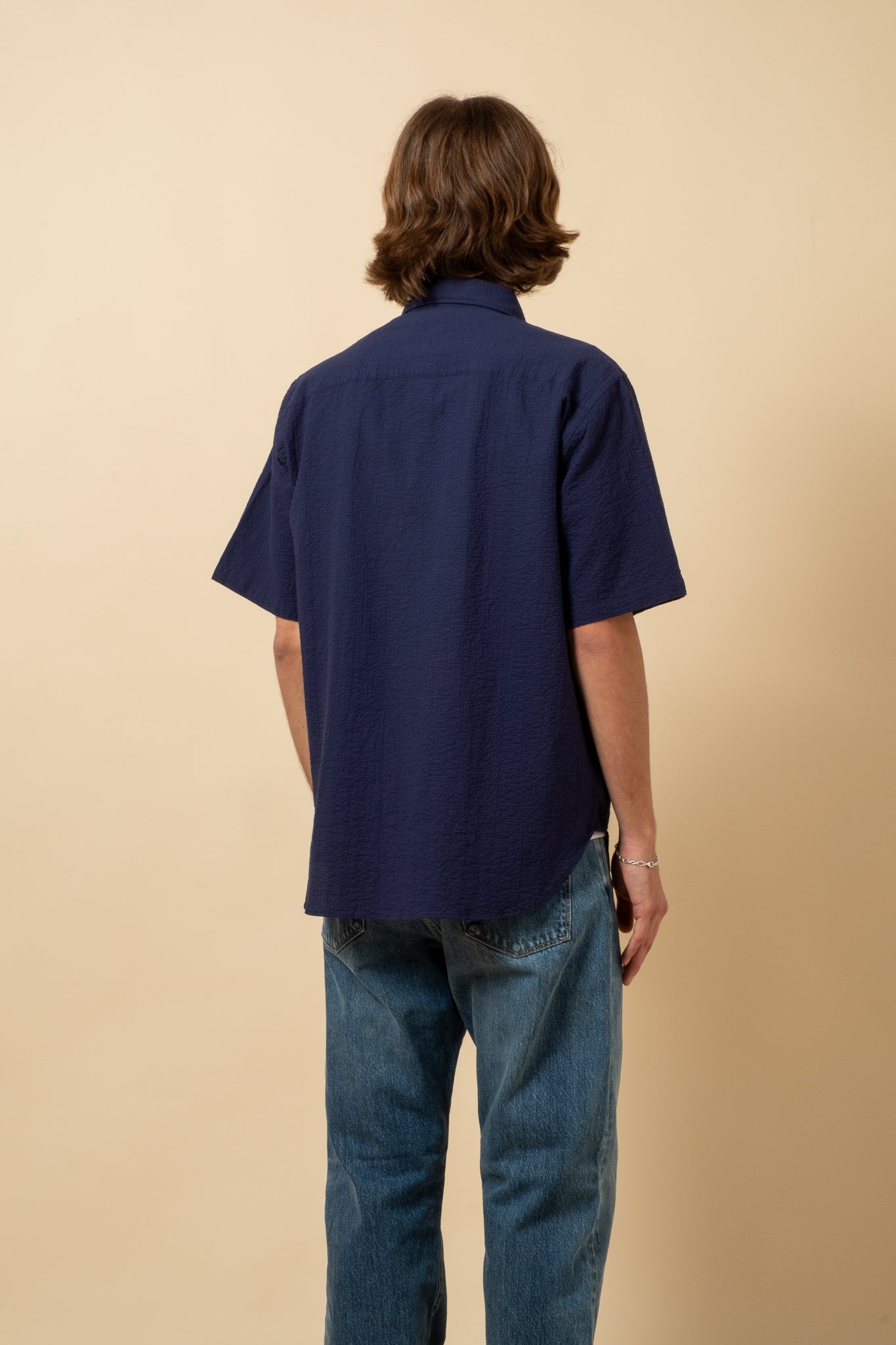 Short Sleeve Seersucker Shirt - Dark Blue