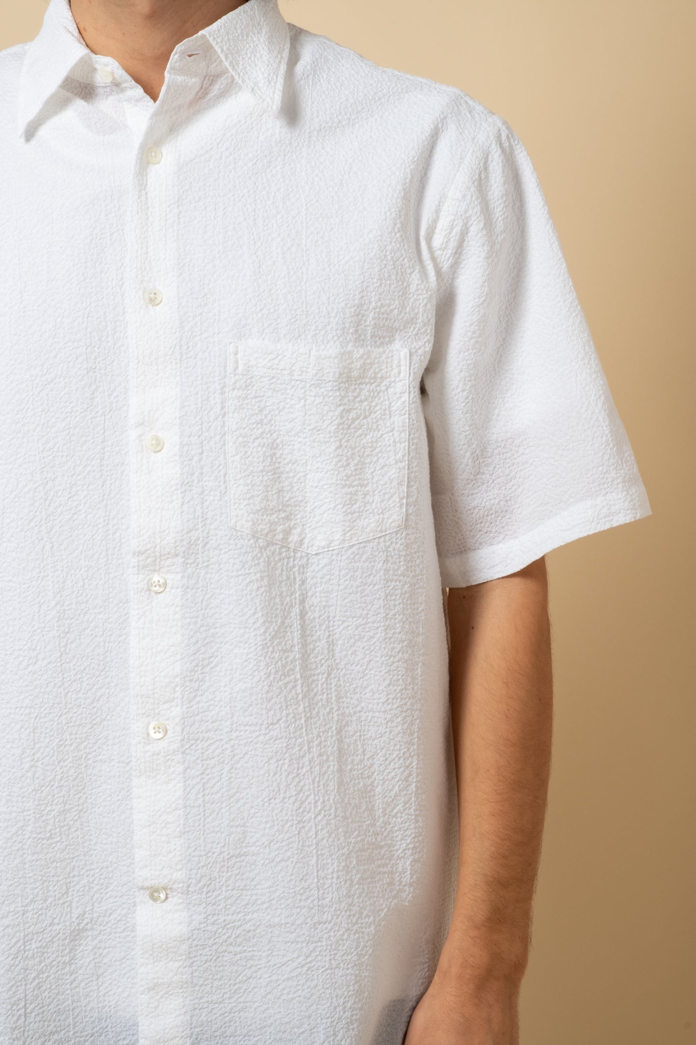 Short Sleeve Seersucker Shirt -  White