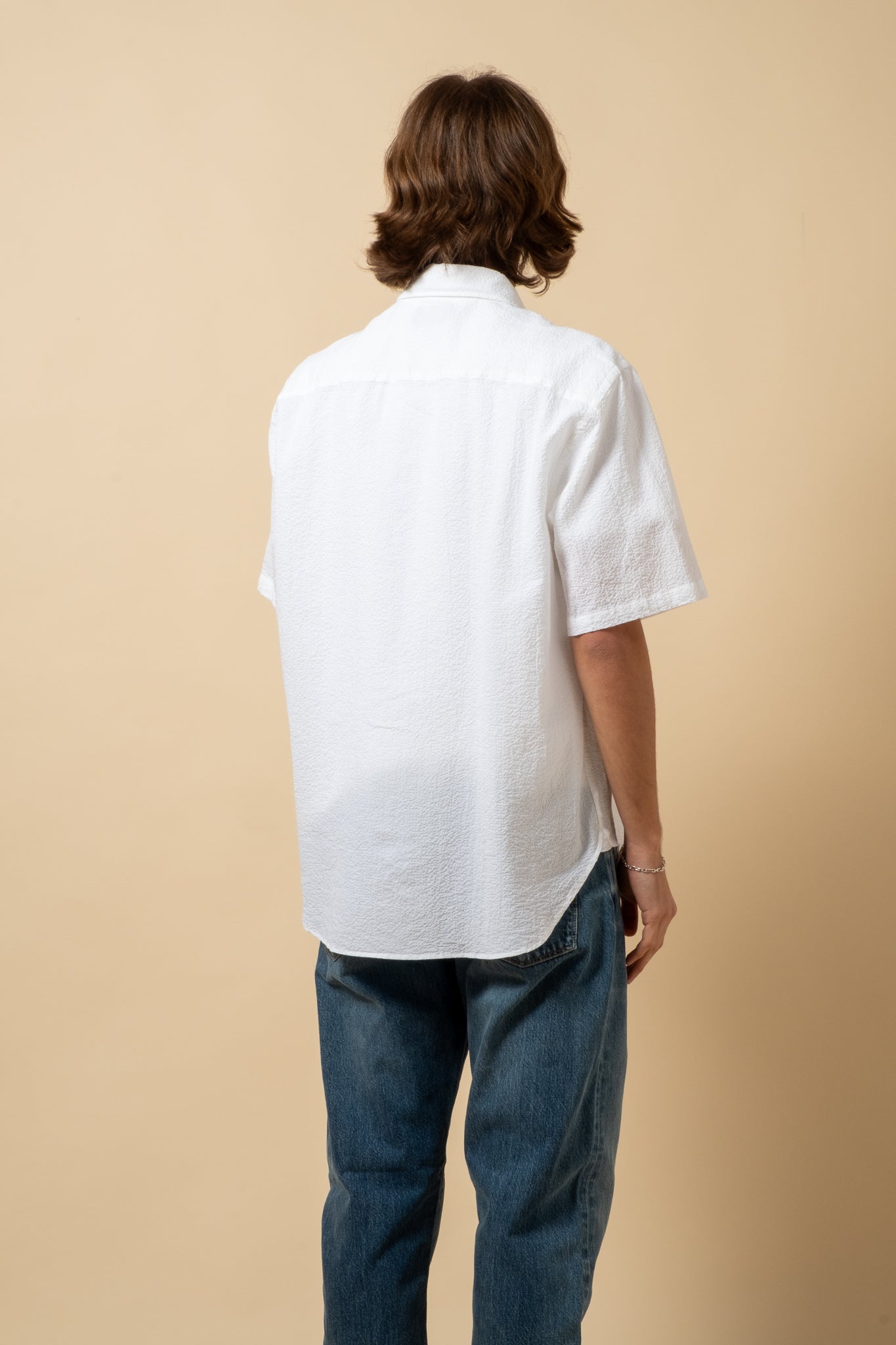 Short Sleeve Seersucker Shirt -  White