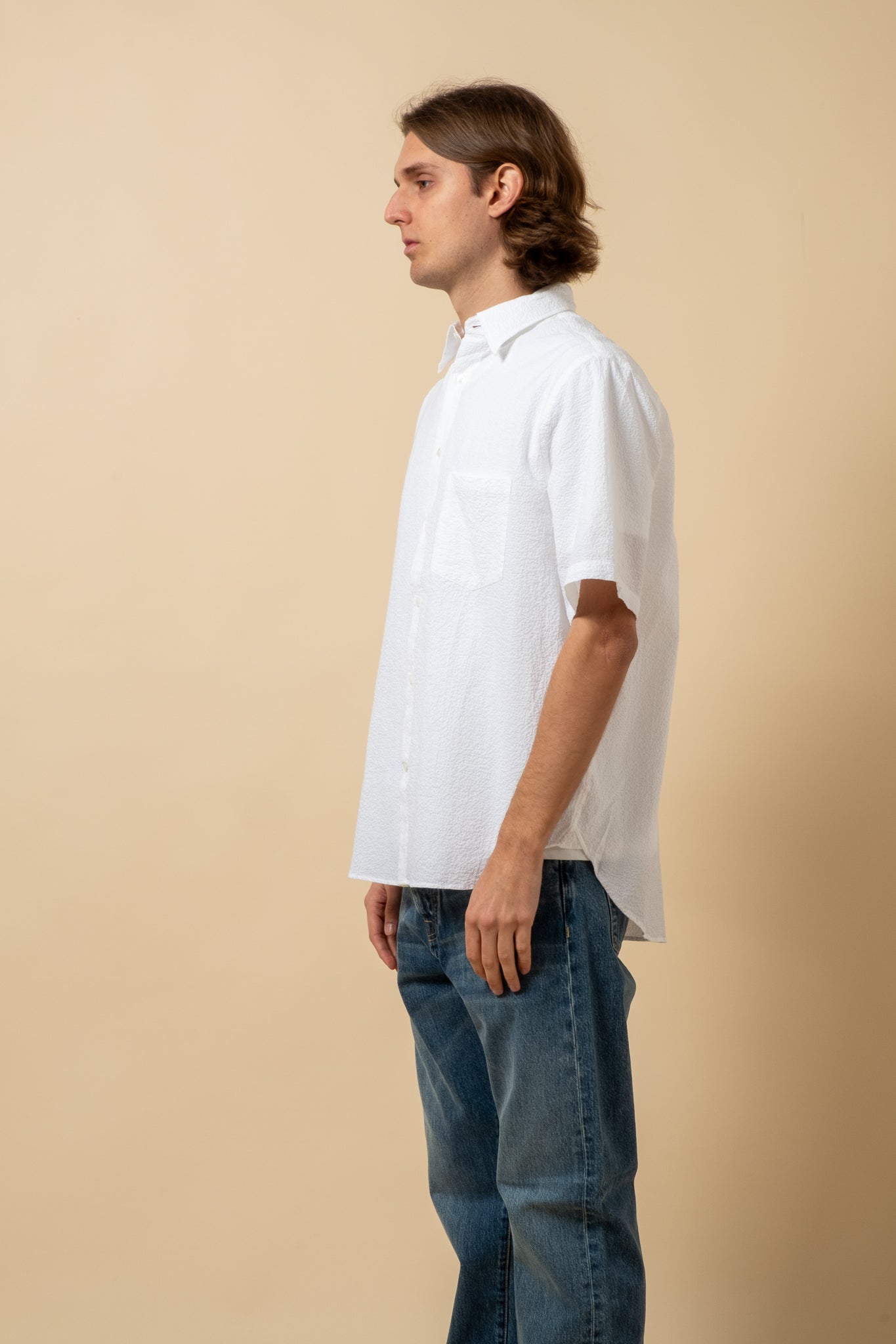 Short Sleeve Seersucker Shirt -  White