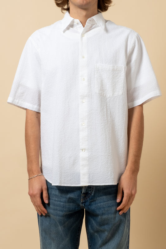 Short Sleeve Seersucker Shirt -  White