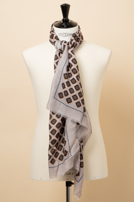 Virgin Wool Scarf - Grey Pattern