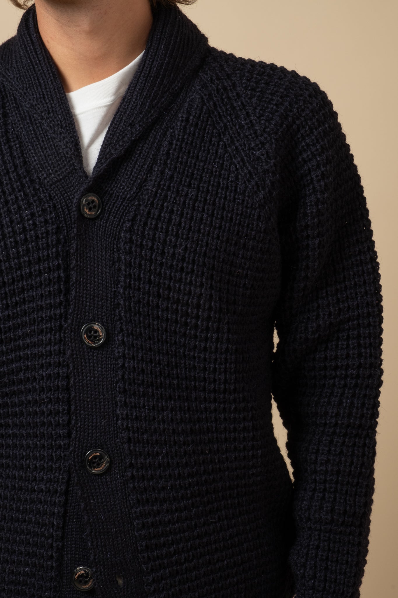 Waffle Shawl Cardigan - Navy