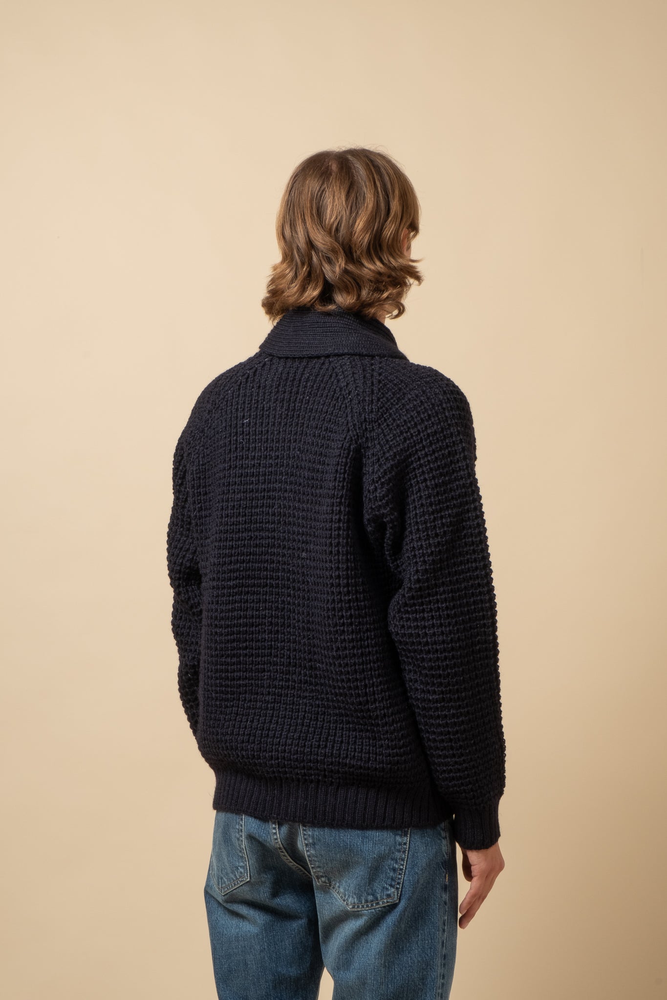 Waffle Shawl Cardigan - Navy