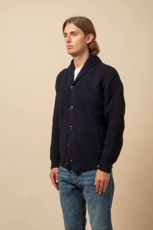 Waffle Shawl Cardigan - Navy