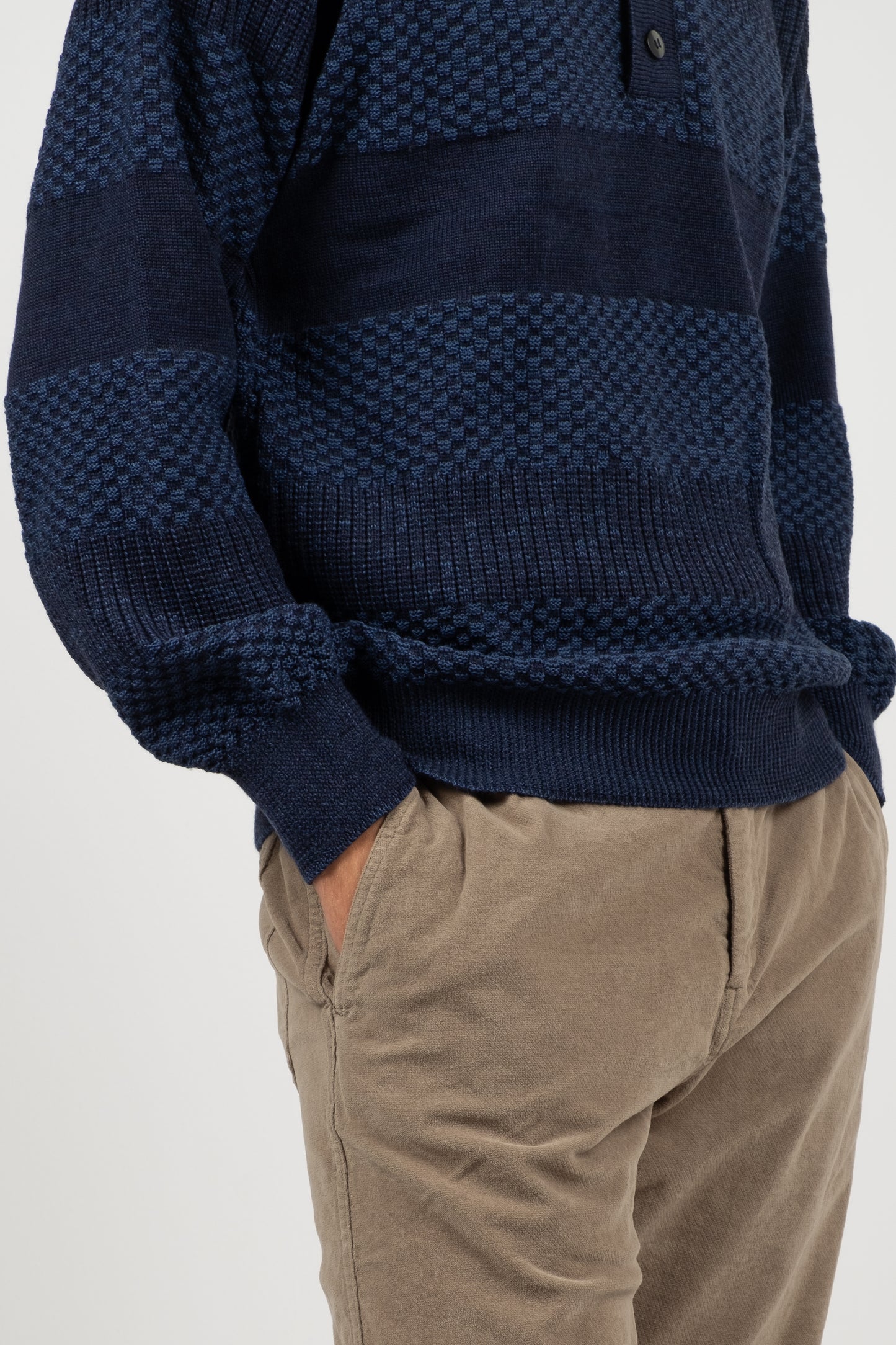 Moss Stitch Polo - Navy