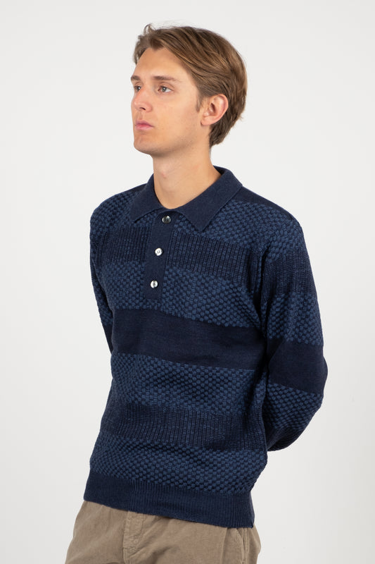 Moss Stitch Polo - Navy